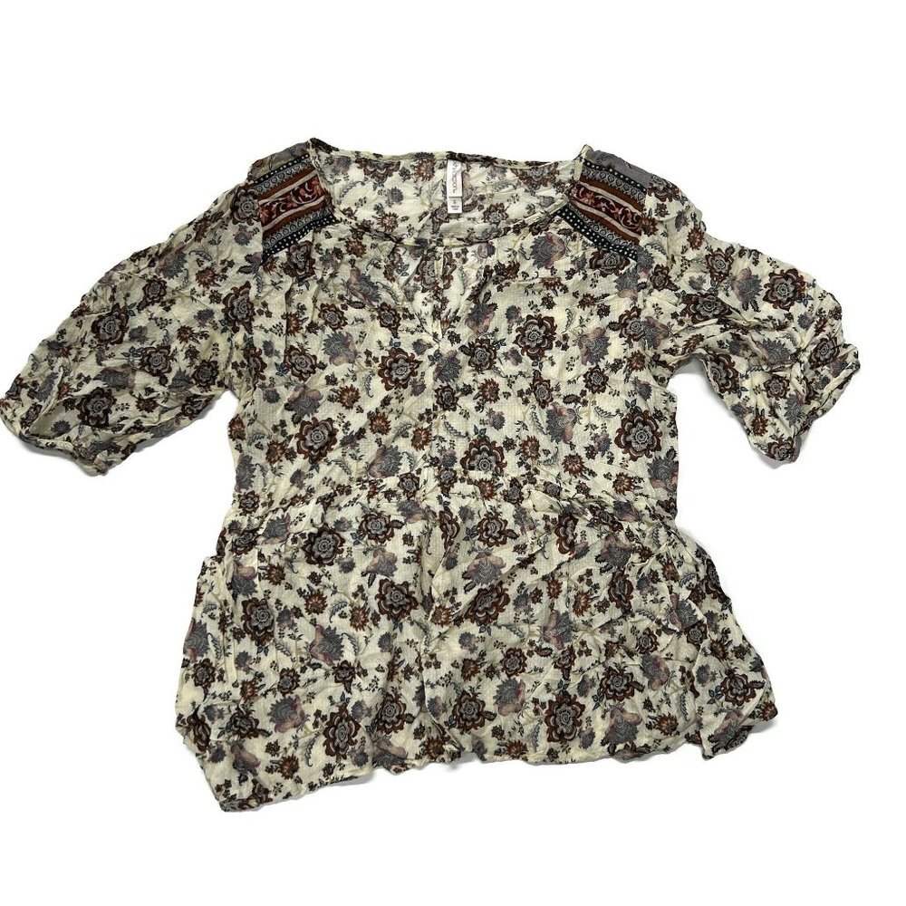 Xhilaration Floral Top Womens Small Lightweight Short Sleeve Shirt Pullover